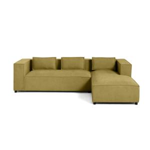 Canapé d'angle droit 4 places en tissu texturé jaune