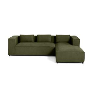 Canapé d'angle droit 4 places en tissu texturé vert olive