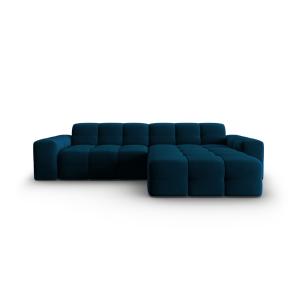 Canapé d'angle droit 4 places en tissu velours bleu marine