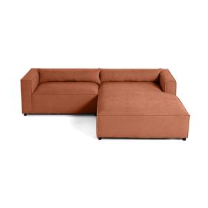 Canapé d'angle droit 4 places en tissu velours relief terra…