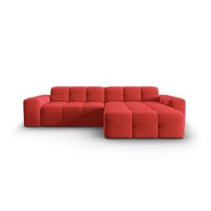 Canapé d'angle droit 4 places en tissu velours rouge