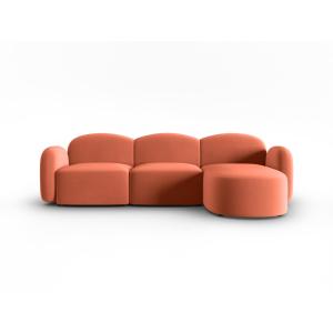 Canapé d'angle droit 4 places en velours corail