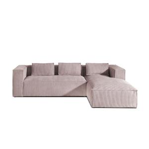 Canapé d'angle droit 4 places en velours côtelé rose