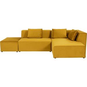 Canapé d'angle droit 4 places en velours jaune