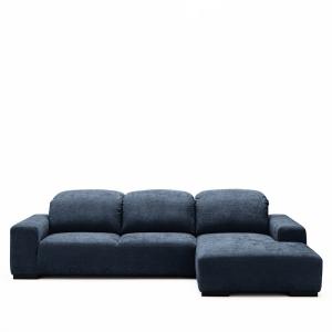 Canapé d'angle droit 4 places têtières tissu chenille - Ble…
