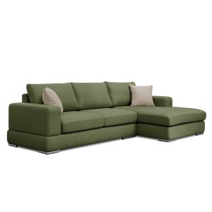 Canapé d'angle droit 4 places tissu vert et beige