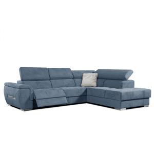 Canapé d'angle droit 5 places avec un relaxation tissu bleu