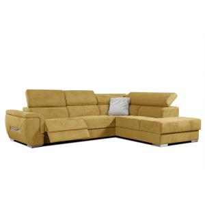 Canapé d'angle droit 5 places avec un relaxation tissu jaun