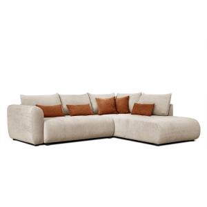 Canapé d'angle droit 5 places beige avec le couchage