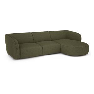 Canapé d'angle droit 5 places en bouclette vert olive