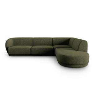 Canapé d'angle droit 5 places en tissu chenille vert chiné