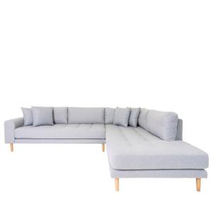 Canapé d'angle droit  5 places en tissu gris clair