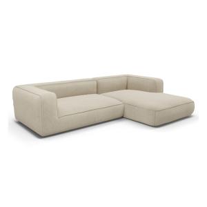 Canapé d'angle droit 5 places en tissu tramé beige