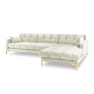 Canapé d'angle droit 5 places en tissu velours beige clair