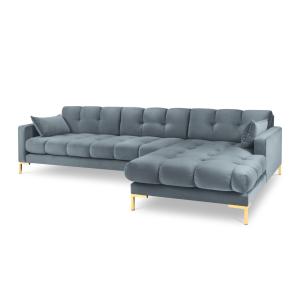 Canapé d'angle droit 5 places en tissu velours bleu clair