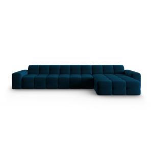 Canapé d'angle droit 5 places en tissu velours bleu marine