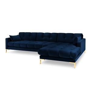 Canapé d'angle droit 5 places en tissu velours bleu roi