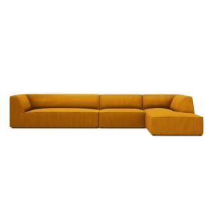 Canapé d'angle droit 5 places en tissu velours côtelé jaune…