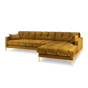 Canapé d'angle droit 5 places en tissu velours jaune