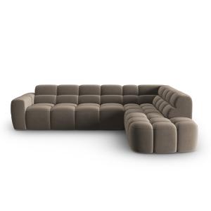 Canapé d'angle droit 5 places en tissu velours marron clair