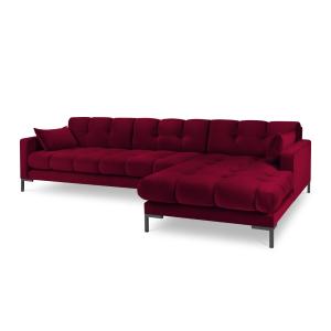 Canapé d'angle droit 5 places en tissu velours rouge