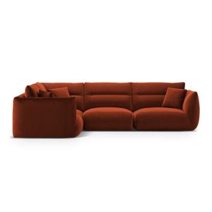 Canapé d'angle droit 5 places en velours auburn