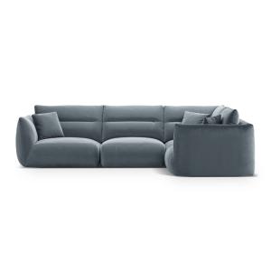 Canapé d'angle droit 5 places en velours bleu gris