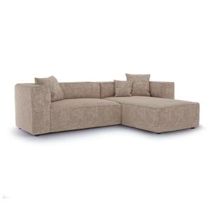 Canapé d'angle droit 5 places en velours gaufré beige