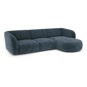 Canapé d'angle droit 5 places en velours gaufré bleu minéra…