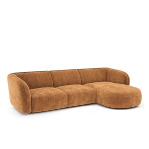 Canapé d'angle droit 5 places en velours gaufré caramel