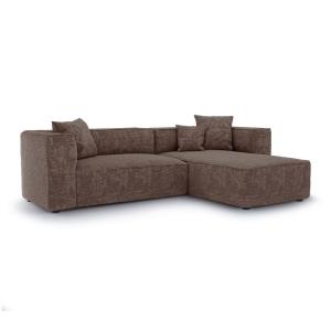 Canapé d'angle droit 5 places en velours gaufré taupe