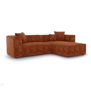 Canapé d'angle droit 5 places en velours gaufré terracotta