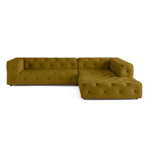 Canapé d'angle droit 5 places en velours jaune