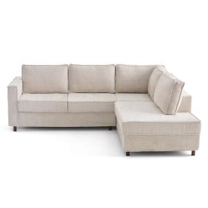 Canapé d'angle droit 5 places en velours texturé beige