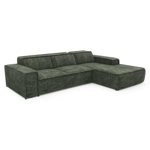 Canapé d'angle droit 5 places en velours tramé vert olive