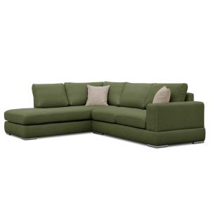 Canapé d'angle droit 5 places tissu vert et beige