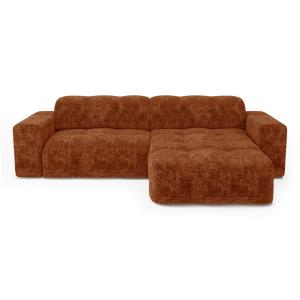 Canapé d'angle droit 5 places velours gaufré terracotta