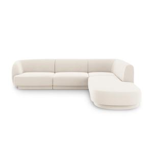 Canapé d'angle droit 6 places en tissu velours beige clair