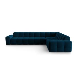 Canapé d'angle droit 6 places en tissu velours bleu marine