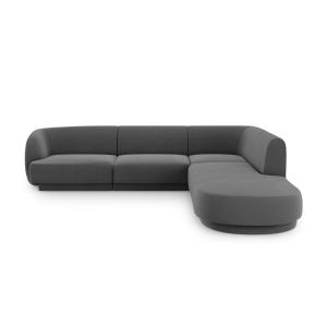 Canapé d'angle droit 6 places en tissu velours gris