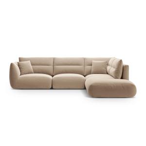 Canapé d'angle droit 7 places en velours amande beige