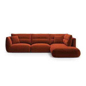 Canapé d'angle droit 7 places en velours auburn