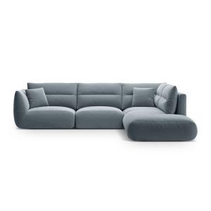 Canapé d'angle droit 7 places en velours bleu gris
