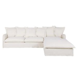 Canapé d'angle droit convertible 4/5 places effet lin blanc…