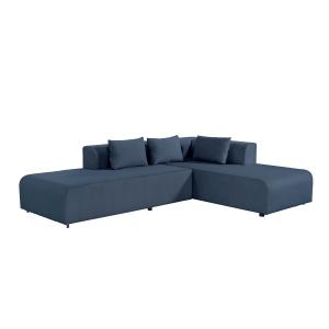 Canapé d'angle droit convertible 4 places en tissu bleu