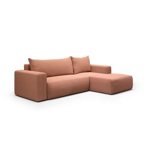 Canapé d'angle droit convertible 4 places en tissu orange