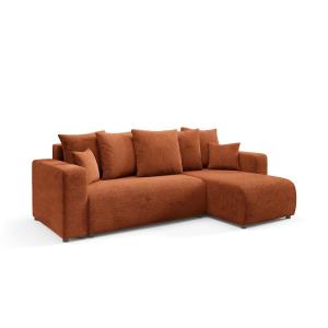 Canapé d'angle droit convertible 4 places en tissu terra
