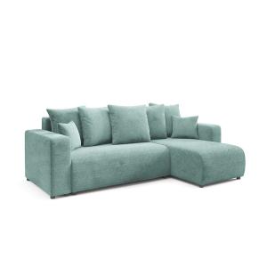 Canapé d'angle droit convertible 4 places en tissu vert d'e…