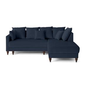 Canapé d'angle droit convertible 4 places en velours bleu