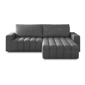 Canapé d'angle droit convertible 4 places en velours gris c…
